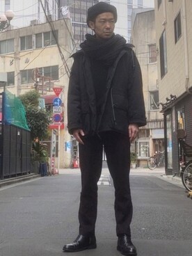 「RAGEBLUE（レイジブルー）のアイテム（ハンチング/ベレー帽）」を使った、のく坊さん（メンズ・172cm）の冬コーディネート