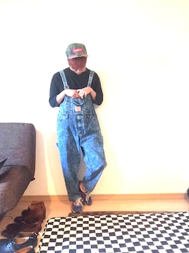 「no brand（ノーブランド）のアイテム（サロペット/オーバーオール）」を使った、コナンさん（メンズ・168cm）の冬コーディネート