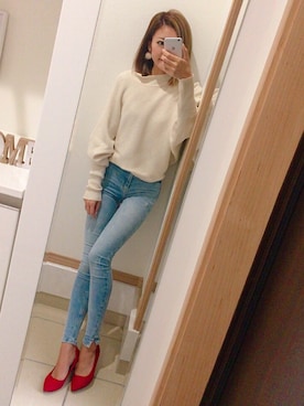「ZARA（ザラ）のアイテム（ニット/セーター、ホワイト系）」を使った、kananiiinaさん（レディース・162cm）の秋コーディネート