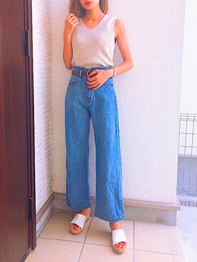 「PAGEBOY（ページボーイ）のリングベルト（ベルト、ブラウン系）」を使った、kananiiinaさん（レディース・162cm）の夏コーディネート