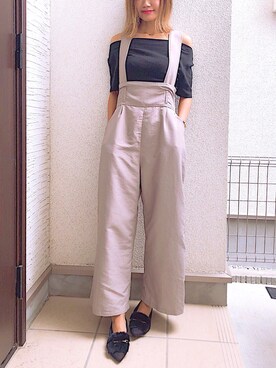 「PAGEBOY（ページボーイ）のアイテム（オールインワン・サロペット、ベージュ系）」を使った、kananiiinaさん（レディース・162cm）の秋コーディネート