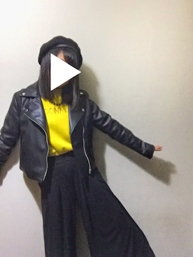 「yellow」｜「アイテム（ハンチング/ベレー帽）」を使った、momさん（レディース・156cm）の冬コーディネート