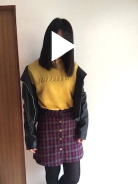 「yellow」｜「アイテム（ライダースジャケット）」を使った、momさん（レディース・156cm）の冬コーディネート