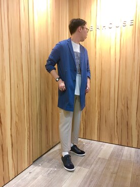 「ABAHOUSE GRAY（アバハウスグレイ）のアイテム（トレンチコート）」を使った、TAさん（メンズ・181cm）の夏コーディネート