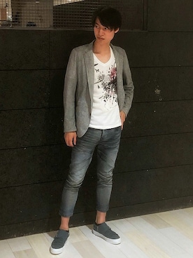 「アイテム（テーラードジャケット）」を使った、TOGAWAさん（メンズ・185cm）の夏コーディネート