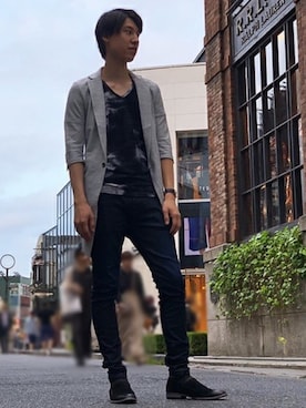 「アイテム（デニムパンツ）」を使った、TOGAWAさん（メンズ・185cm）の夏コーディネート