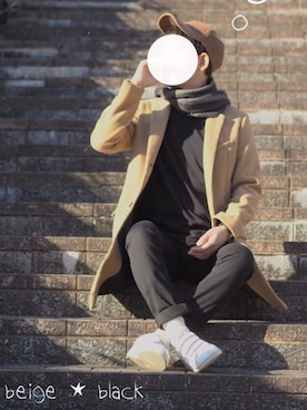 「GU（ジーユー）の（GU）スキニーフィットジーンズ（MEN ⁄ ジーンズ）」を使った、ぺいさん（メンズ・168cm）の冬コーディネート