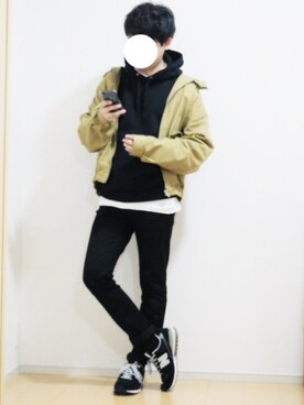 「GU（ジーユー）の（GU）スキニーフィットジーンズ（MEN ⁄ ジーンズ）」を使った、ぺいさん（メンズ・168cm）の冬コーディネート