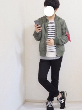 「GU（ジーユー）の（GU）スキニーフィットジーンズ（MEN ⁄ ジーンズ）」を使った、ぺいさん（メンズ・168cm）の春コーディネート