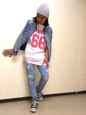 「ニットキャップ」｜「アイテム（MA-1）」を使った、Kubotaさん（メンズ・168cm）の夏コーディネート