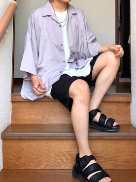 「BASQUE magenta（バスクマゼンタ）の【BASQUE -enthusiastic design-】スーパーオーバーサイズドロップショルダーハーフスリーブBIGカットソー（Tシャツ/カットソー）」を使った、sさん（メンズ・173cm）の夏コーディネート