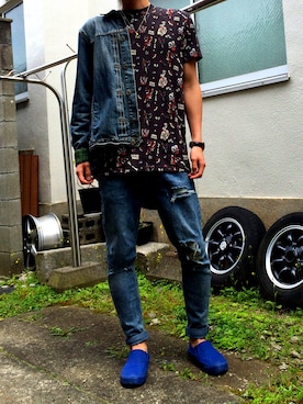 「tk.TAKEO KIKUCHI（ティーケータケオキクチ）のアイテム（デニムジャケット）」を使った、NAOさん（メンズ・174cm）の春コーディネート