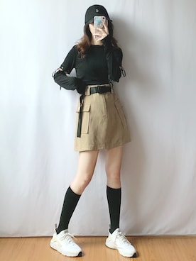 「盐系风格」｜「アイテム（スカート）」を使った、蔡小猫さん（レディース・158cm）の夏コーディネート