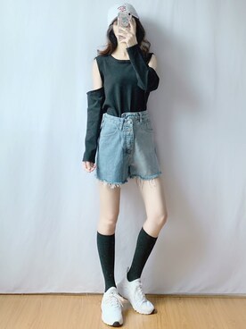 「通勤穿搭」｜「アイテム（カーゴパンツ）」を使った、蔡小猫さん（レディース・158cm）の夏コーディネート