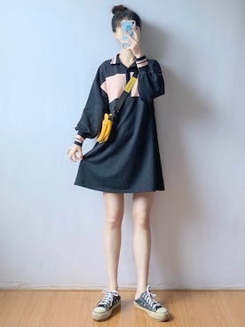 「通勤穿搭」｜「アイテム（ワンピース）」を使った、蔡小猫さん（レディース・158cm）の秋コーディネート