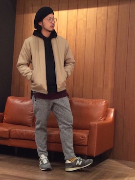 「ショートブルゾン」｜「アイテム（MA-1）」を使った、tackeさん（メンズ・175cm）の冬コーディネート