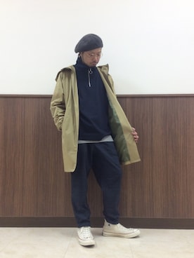 「ワイドテーパードパンツ」｜「アイテム（ジャケット/アウター）」を使った、tackeさん（メンズ・175cm）の冬コーディネート