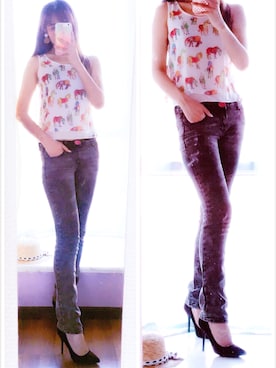 「green（グリーン）のアイテム（パンツ）」を使った、韩小绿さん（レディース・172cm）の夏コーディネート