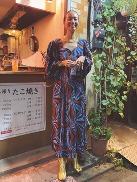 「ヴィンテージワンピース」｜「アイテム（ブーツ）」を使った、AYUMI   HAMAMOTOさん（レディース・161cm）の秋コーディネート