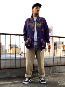 「エスニック」｜「アイテム（ブルゾン）」を使った、2Rei8さん（メンズ・177cm）の冬コーディネート