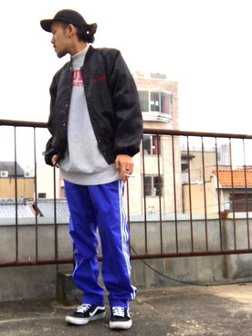 「ジャージ」｜「アイテム（スタジャン）」を使った、2Rei8さん（メンズ・177cm）の春コーディネート