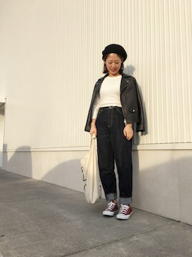 「TODAY'S SPECIAL（トゥデイズスペシャル）のMARCHE BAG/マルシェバッグ（エコバッグ/サブバッグ）」を使った、pixyon*さん（レディース・153cm）の秋コーディネート