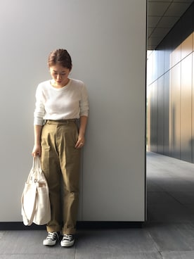 「THE SHINZONE（ザ　シンゾーン）のハイウエストチノパンツ（チノパンツ）」を使った、pixyon*さん（レディース・153cm）の秋コーディネート
