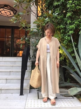 「ベージュパンツ」｜「アイテム（ビーチサンダル）」を使った、pixyon*さん（レディース・153cm）の夏コーディネート