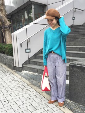 「A.P.C.（アーペーセー）のballerine porselli 17AC（バレエシューズ）」を使った、つなしまあゆみさん（レディース・153cm）の秋コーディネート