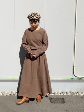 「CIAOPANIC（チャオパニック）のアイテム（ハンチング/ベレー帽）」を使った、つなしまあゆみさん（レディース・153cm）の秋コーディネート