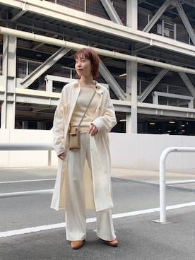 「スリットパンツ」｜「アイテム（シャツワンピース）」を使った、つなしまあゆみさん（レディース・153cm）の冬コーディネート