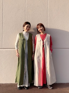 「小花柄ワンピース」｜「アイテム（パンツ）」を使った、つなしまあゆみさん（レディース・153cm）の春コーディネート