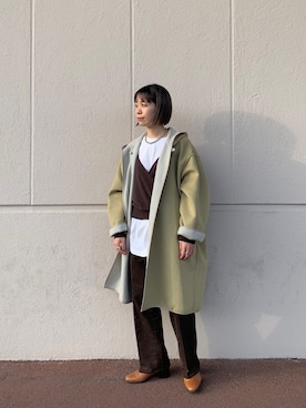 「コーデュロイパンツ」｜「アイテム（ポンチョ）」を使った、つなしまあゆみさん（レディース・153cm）の秋コーディネート