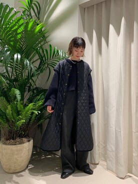 「ロングベスト」｜「アイテム（サロペット/オーバーオール）」を使った、つなしまあゆみさん（レディース・153cm）の秋コーディネート