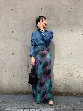 「ダンガリーシャツ」｜「アイテム（スリッポン）」を使った、つなしまあゆみさん（レディース・153cm）の春コーディネート