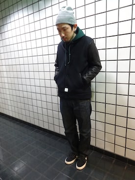 「APPLEBUM」｜「アイテム（スタジャン）」を使った、ブラックストアさん（メンズ・177cm）の冬コーディネート