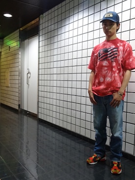 「Back Channel（バックチャンネル）のアイテム（キャップ）」を使った、ブラックストアさん（メンズ・174cm）の夏コーディネート