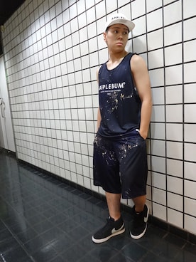「pants」｜「アイテム（帽子）」を使った、ブラックストアさん（メンズ・165cm）の夏コーディネート