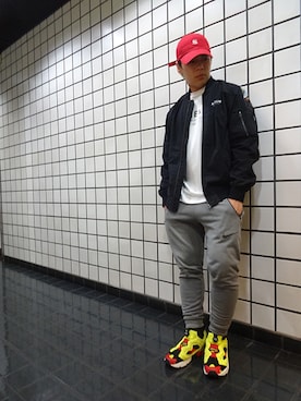 「APPLEBUM」｜「アイテム（MA-1）」を使った、ブラックストアさん（メンズ・165cm）の秋コーディネート