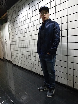 「APPLEBUM」｜「アイテム（MA-1）」を使った、ブラックストアさん（メンズ・165cm）の秋コーディネート