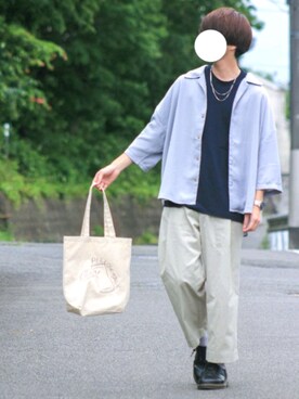 「JUNRED（ジュンレッド）のアイテム（トートバッグ）」を使った、シンさん（メンズ・171cm）の春コーディネート