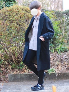 「KUUUPY」｜「アイテム（チェスターコート）」を使った、シンさん（メンズ・171cm）の冬コーディネート