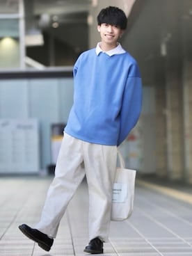 「MinoriTY（マイノリティ）の2タックテーパードワイドパンツ【MinoriTY × WEARISTA Mr.SZK（ミスタースズキ）コラボ】（スラックス）」を使った、KOHさん（メンズ・175cm）の春コーディネート