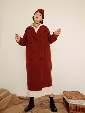 「アイテム（ダッフルコート、レッド系）」を使った、NN娜塔鲨さん（レディース・160cm）の冬コーディネート