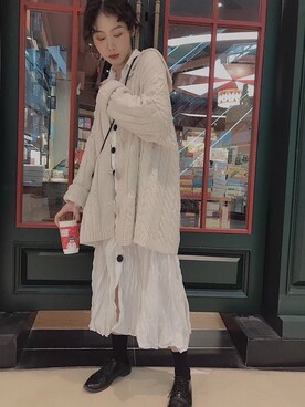 「新年一発目」｜「アイテム（シャツワンピース）」を使った、NN娜塔鲨さん（レディース・160cm）の冬コーディネート