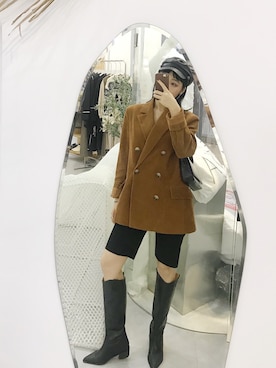 「アイテム（スーツジャケット、オレンジ系）」を使った、NN娜塔鲨さん（レディース・160cm）の冬コーディネート
