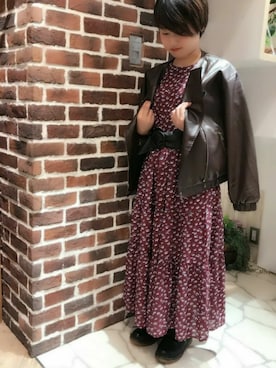 「アイテム（ライダースジャケット）」を使った、めぐさん（レディース・150cm）の秋コーディネート