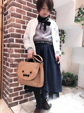 「サッチェルバッグ」｜「アイテム（ブルゾン）」を使った、めぐさん（レディース・150cm）の春コーディネート