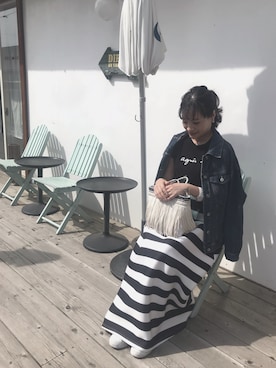 「ボーダースカート」｜「アイテム（ジャケット/アウター）」を使った、yocorinoさん（レディース・158cm）の夏コーディネート