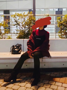 「アイテム（ダウンジャケット/コート、レッド系）」を使った、Ella さん（レディース・155cm）の冬コーディネート